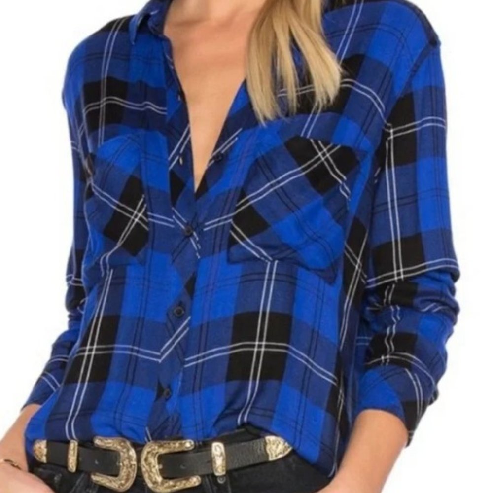 rails ✨ button down cobalt blue plaid shirt